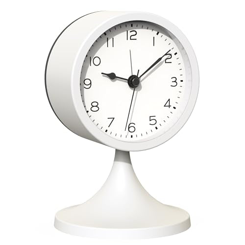AYRELY® 3" Cute Analog Alarm Clock,Small Retro Table Clock Battery Operated,Slient Metal Desk Clock with Light for Living Room Decor,Bedroom,Bedside,Shelf (White)