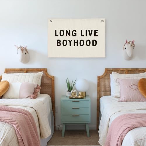 Long Live Boyhood Banner, Boy Nursery Decor, Linen Banner Wall Hanging Flag Decor for Nursery Playroom Toddler Boys Kids Room