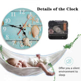 Britimes Round Wall Clock, Silent Non-Ticking Battery Operated Clock 10 Inch, Decor for Bathroom, Bedroom, Kitchen, Office or School Summer Beach Seashell
