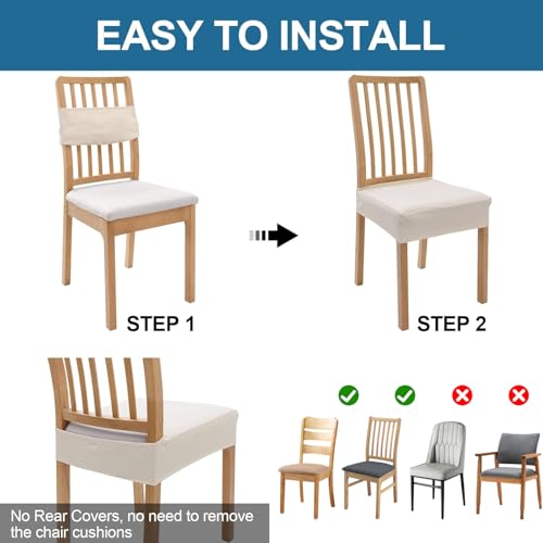 Smiry Waterproof Seat Covers for Dining Room Chairs Set of 4, Stretch Jacquard Removable Washable Chair Seat Slipcovers Protector, No Rear Covers, Beige