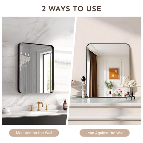 Kosmonia 20x16 Bathroom Vanity Mirror for Wall, Aluminum Framed, Farmhouse Rectangle, Anti-Rust, HD Reflection Anti-Desilvering, Distortion Free, Tempered and Shatter-Proof Wall Mounted Mirror, Black