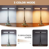 LED Desk Lamp for Home Office, Double Head Architect Light with Clamp, Computer Monitor Clip on Light, 3 Modes and 10 Brightness, Adjustable Flexible Goose-Neck, Table Task Lamp, Black