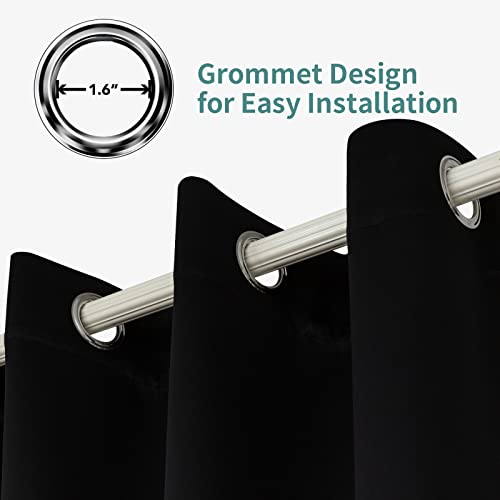 Pickluc Grommet Blackout Curtain for Bedroom, Light Blocking Drapes, Thermal Insulated, Noise Reduction, 42 Inches Wide x 63 Inches Long, Black, 2 Panels