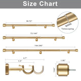 Heavy Duty Curtain Rods, 1 1/8 Inch Diameter Single Curtain Rod 144-240Inch(12-20ft) Extendable Length for Large Windows with End Caps Adjustable Modern Brackets-Warm Gold
