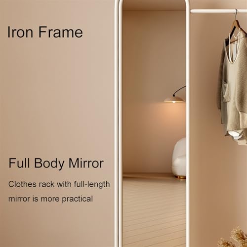 Full Body Mirror, Floor Standing Clothes Rack for Bedroom with Full Length Mirror, Integrated Door, Vertical Entrance Area, White Coat Stand, Bedroom Furniture (Colour: White)