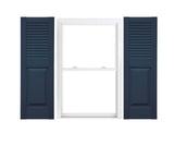 Vinyl Exterior Shutters | One Pair | Louver Over Raised Panel 50/50 Split Straight Top Window Shutters | 16.5" x 48" | Classic Blue | Simple Installation + Hardware Included | Made in The US