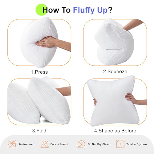 24x24 Pillows Inserts Set of 2, Throw Pillows 24 Inch Premium Down Alternative Pillow Inserts, 24 by 24 Square Premium Cushion with 100% Cotton Cover for Bed, Sofa, Couch