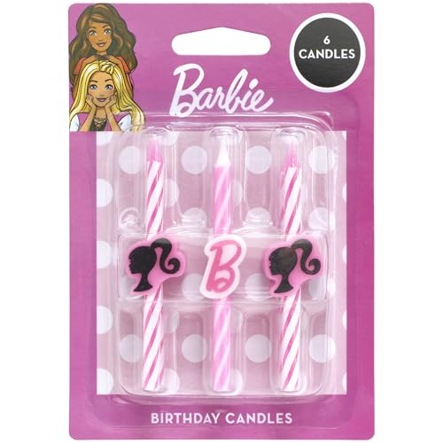 Barbie™ Birthday Cake Candles | 6 Birthday Candles for Cake Decorations, Pink Stripe Candles, Cake Toppers for Barbie Party