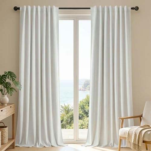 Joydeco White Blackout Curtains 96 Inches Long - 100% Blackout Curtain 2 Panel Set, Rod Pocket & Back Tabs Thermal Insulated Window Drapes for Bedroom Living Room (Pure White,52" Wx96 L)