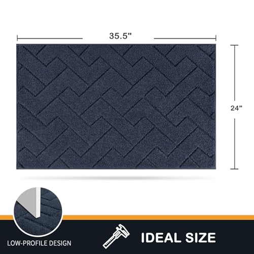 PURRUGS Dirt Trapping Door Mat 24" x 35.5", Non-Slip Machine Washable Entry Rug, Dog Doormat, Indoor Front Door Mat, Super Absorbent Entryway Rug for Muddy Shoes & Paws, Navy Blue