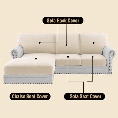 H.VERSAILTEX Super Stretch Individual Jacquard Couch Cushion Covers Furniture Protector Spandex Anti-Slip Soft Thickened Slipcovers Easy Install, (1 PC, Large Sofa Seat Couch Cover, Ivory)