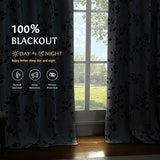 Beauoop Floral 100% Blackout Curtains 84 Inches Long 2 Panels for Bedroom Living Room Navy Blue and White Flower Patterned Room Darkening Thermal Soundproof Rod Pocket Back Tab Window Drapes, 52X84