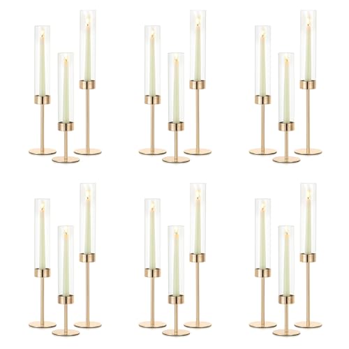 NUPTIO Candle Stick Holder for Wedding, 18 Pcs Tall Hurricane Candle Holder