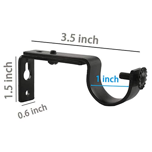 Eau 10 Pieces of Adjustable Black Curtain Rod Brackets, Heavy Duty Single Curtain Rod Holders for Maximum 1 Inch Rod, Wall-Mounted