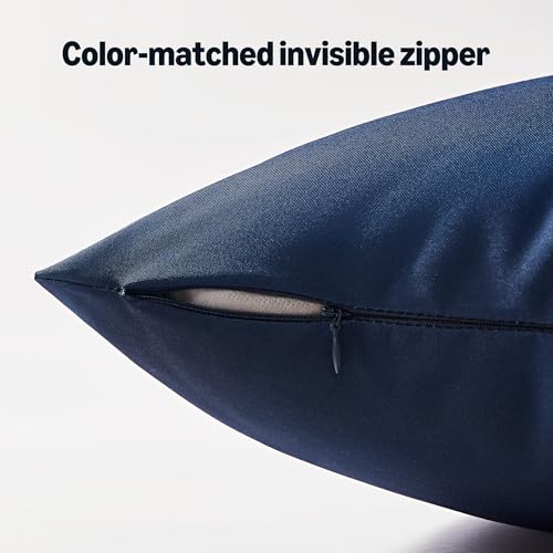 Amazon Basics 4-Piece Outdoor Decorative Throw Pillow Covers, Water Resistant All-Weather Pillow Protectors for The Garden, Patio, Balcony, Couch and Sofa, 18 x 18 Inches, Navy Blue