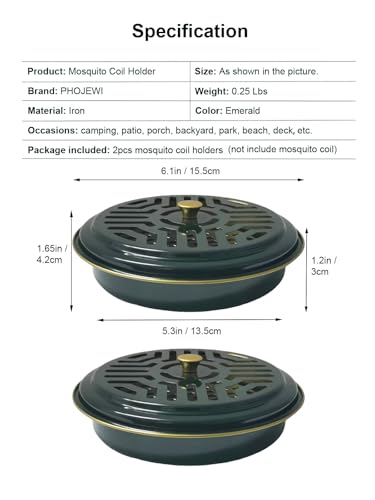 Mosquito Coil Holder, 2 Pack Metal Mosquito Repellent Coil Holder with Lid Emerald Portable Incense Coil Burner for Outdoor Camping Patio Party (Emerald)