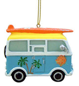 Tropical Beach Theme Hippy Van with Surfboard Hanging Christmas Tree Ornament, 3 1/2 Inch