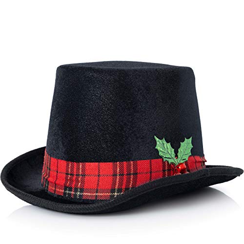Ornativity Snowman Hat Tree Topper - Snow Man Top Hat Christmas Tree Top Decorations Costume Dress Up with Plaid Red Ribbon and Mistletoe Holly and Berry Xmas Holiday Decor
