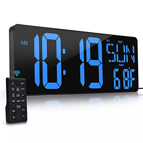 CYMHCHL 17.2" Large Digital Wall Clock Large Display with Remote Control | Timer with Temperature Date Week Auto DST Adjustable Brightness, for Living Room Classroom Garage Gym Gift for Senior Mom Dad