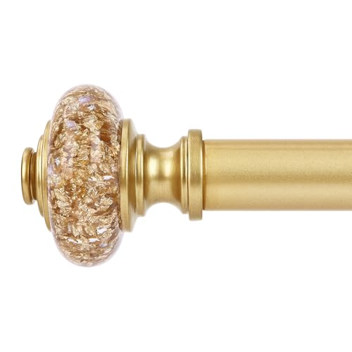 Gold Curtain Rods for Windows 48 to 84 Inch, Decorative Vintage Crystal 1'' Diameter Curtain Rod with Gold Foil Finials, Adjustable Heavy Duty Easy Install Drapery Pole Set for Farmhouse, Bedroom