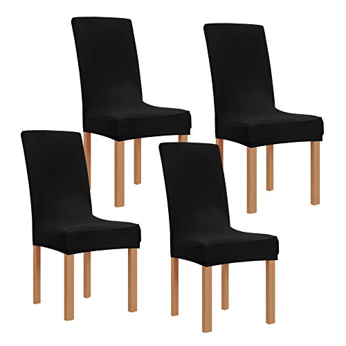 Obstal Black Stretch Spandex Dining Room Chair Covers ?Set of 4 Universal Removable Washable Chair Seat Slipcovers Protector for Kitchen, Ceremony, Wedding, Banquet, Hotel and Party