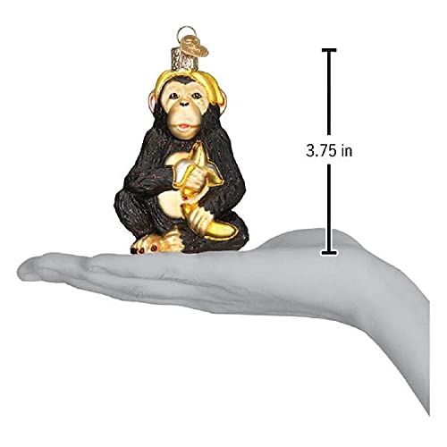 Old World Christmas Chimpanzee with Banana Glass Blown Ornament for Christmas Tree, Handcrafted Holiday Decoration, Wildlife Animal Collection