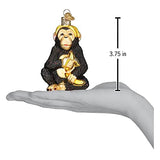 Old World Christmas Chimpanzee with Banana Glass Blown Ornament for Christmas Tree, Handcrafted Holiday Decoration, Wildlife Animal Collection