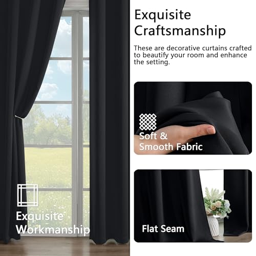 Simplebrand Halloween Black Blackout Curtains for Bedroom 63 Inch Length 2 Panels Set, Grommet Solid Thermal Insulated Black Out Curtains, Room Darkening Energy Saving Window Drapes, W40 x L63