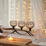 Crystal Tealight Candle Holder Centerpiece Home Decorative Candlestick Holder Elegant Table Centerpiece Home Decor Wedding Party Anniversary (Black, 3 Arm)