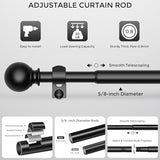 Curtain Rod for Windows 18-45 Inch, Black 5/8 Inch Small Window Treatment Rods, Short Adjustable Splicing Drapery pole, Matte Black