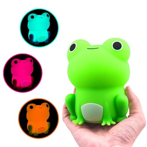 OkiyiD Frog Night Light for Nursery, Rechargeable Dimmable Bedside Lamp with Touch Control(ABS+SIL), Portable Kids Gift for Girls, Boys, Babies