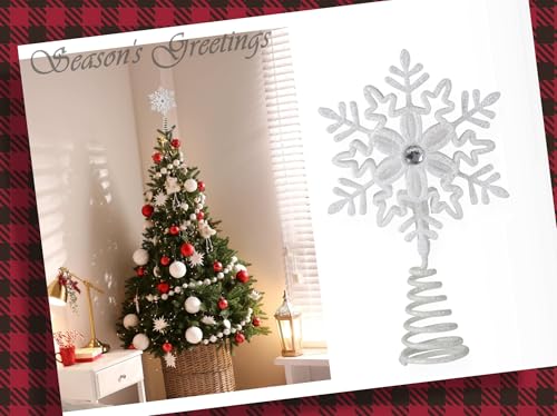 Christmas Traditions 5 inch Glittered Filigree Christmas Star Snowflake Tree Topper Star for Small/Mini X'Mas Tree/Home Decor/Christmas Table/Shelf Ornaments (Iridescent)