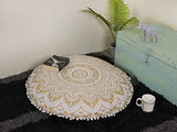 Popular Handicrafts Floor Pillow Cushion Cover - Hippie Mandala Large Round Ombre Pouf Sham - Meditation Seating Ottoman Bohemian with Pom Pom with Soft Particles- 18" Gold