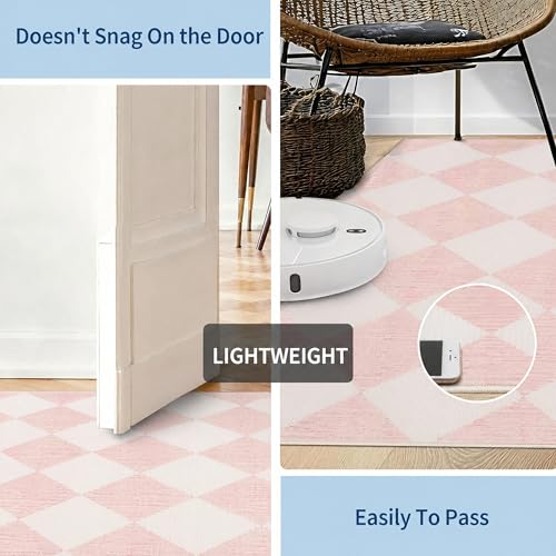 GarveeHome Large Area Rug 9x12 Pink Living Room Checkered Washable Rug
