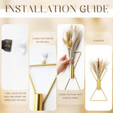 Peryiter 2 Pcs Boho Gold Wall Decor Metal Wall Art X Shaped Hanging Planters with Artificial Pampas Modern Home Gold Bathroom Decor for Bedroom Living Room
