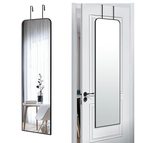 47x14 inch Full Length Mirror Over the Door Hang or Wall Mounted Black | Aluminum Alloy Frame,HD Glass, Full Body Make-Up Mirrors for Bedroom, Bathroom,Entryway,Dressing Living Room