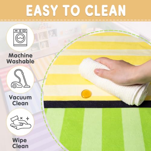 WISH TREE Color Striped Non Slip Washable 12 Seats Classroom Rug with Rubber Backing, Low Pile Kids Carpet for Preschool Kindergarten Elementary Playroom, 6x9 Feet