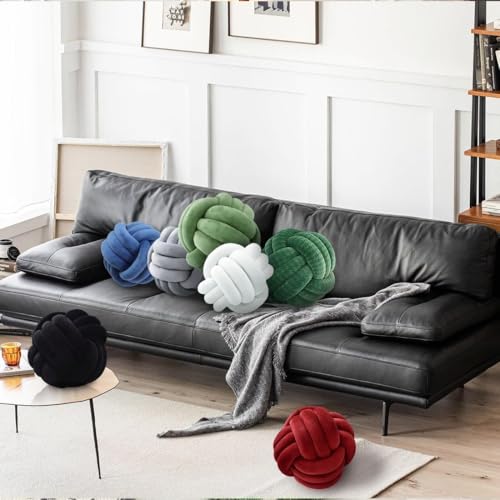 Knot Pillow Ball, Soft Plush Decorative Throw Pillow, Handmade Round Knotted Cushion for Sofa, Couch & Bedroom, Cute Home Decor Pillow (7.87 Inches, Ivory)