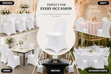 10 Pack White Spandex Folding Chair Covers, Stretch Polyester Slipcovers for Wedding, Party & Dining Chairs – Flat Front Design, Universal Fit