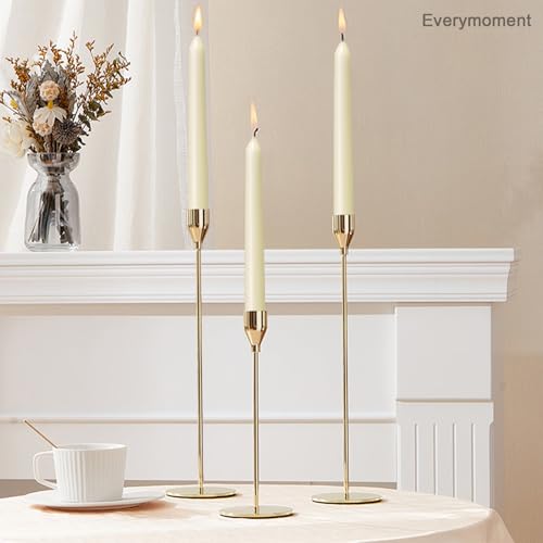 Everymoment Ivory Taper Candles - 4 Pack 10 Inch Candlesticks - Dripless & Smokeless Tapered Candle 8 Hours Unscented Cream Candle Sticks - Perfect for Wedding Holiday Dinner Party Home Decor