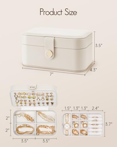 VLANDO Travel Jewelry Case, 2-Layer Jewelry Box, Portabel Travel Organizer for Necklaces, Earring, Bracelets, Ring, Watch - Large Capacity Travel Jewelry Storage - Cloud White