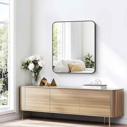 KOCUUY 30x36 Inch Rectangle Bathroom Mirror with Black Metal Frame,Modern Design of Wall Mounted Upgraded Shatterproof Glass, Rounded Corners for Bedroom, Living Room, Entryway