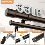 Double Curtain Rod 72 to 144 Inch, HOTOZON 1 Inch Heavy Duty Double Curtain Rods for Windows 60 to 140 Inches(5-11.6 ft), Telescoping Drapery Rod with Simple End Finials, Bronze
