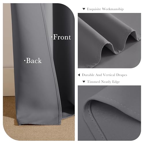 PONY DANCE Gray Black Out Curtains 72 Inch Long 2 Panels Set, Thermal Insulated Room Darkening Grommet Solid Soft Drapes for Bedroom/Living Room Window Decor Light Blocking, W34 x L72 Inch, Grey