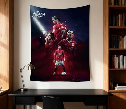 Cristiano Ronaldo World Cup Soccer Tapestry for Teens Fans - Single-Sided HD Fade-Resistant Print, Machine Washable Polyester, 4 Corner Grommets, Indoor WallDecor for Bedroom/Living Room,35.4x47.2 Inches (Red)