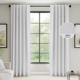 FMFUNCTEX 100% Blackout Curtains for Bedroom, White Back Tab Curtain 90 Inches Long Drapery Thermal Insulated Curtains for Living Room, Black Out Drapes Rod Pocket Room Darkening 2 Panels