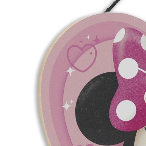 Open Road Brands Disney Minnie Mouse Heart Hanging Wood Sign - Cute Pink Minnie Mouse Decor for Kids' Bedroom or Nursery