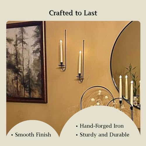 Wall Candle Holder Set of 2, Stylish Black Metal Wall Mount Candle Sconces, Modern Wall Decoration for Living Room, Farmhouse, Fireplace, and Christmas Decor