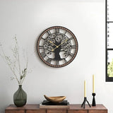 Micasso Wall Clocks Battery Operated: 15 Inch Farmhouse Tree of Life Metal with Wood Frame - Rustic Roman Numerals Clock for Living Room/Home Office/Bedroom/Kitchen - Home Decor for Sofa Accent Wall
