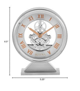 Bulova Torrance Brushed Aluminum Clock B1721 | Exposed Skeleton Design | Quartz Movement | Glass Panel Design | 5.25 x 6.5 Inch